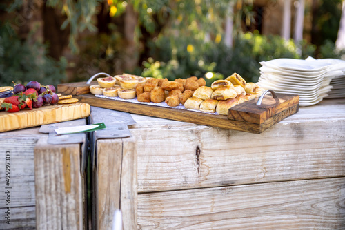 A Variety of snacks  canape served outside