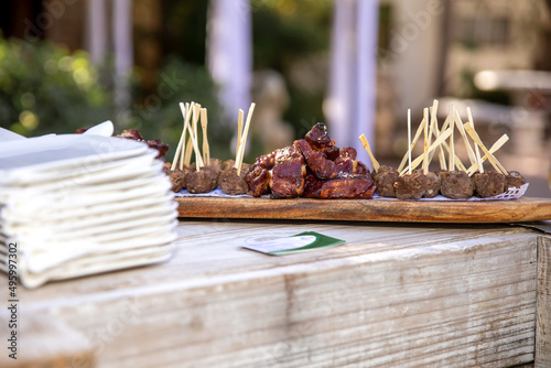 A Variety of snacks  canape served outside