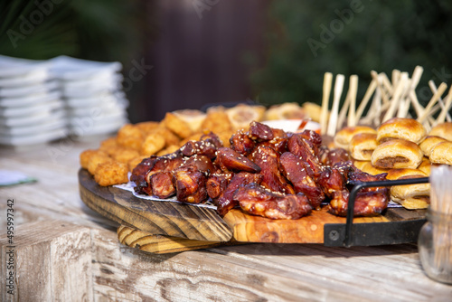 A Variety of snacks  canape served outside