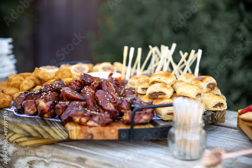 A Variety of snacks  canape served outside