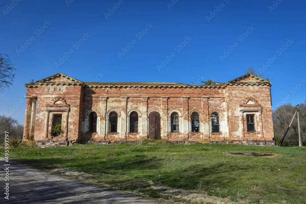 abandoned Orthodox church, abandoned temple with columns
