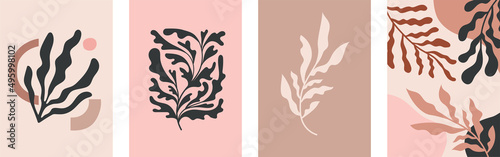 Abstract Botanical Wall Art, Contemporary art prints with abstract leaves. Nordic, Scandinavian Boho botanical drawings , postcard or brochure design