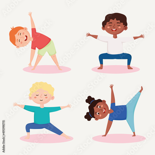 four kids meditating characters