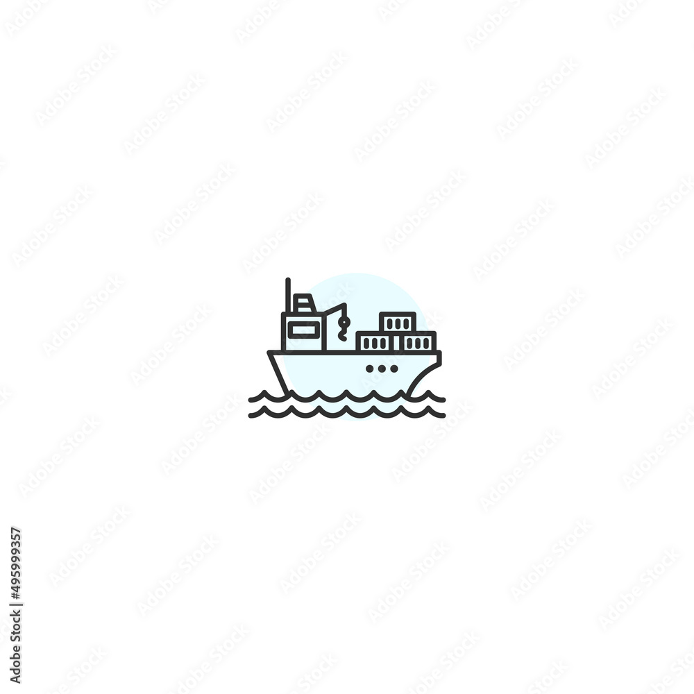 Fototapeta premium Cargo ship line icon. Marine tanker boat water delivery