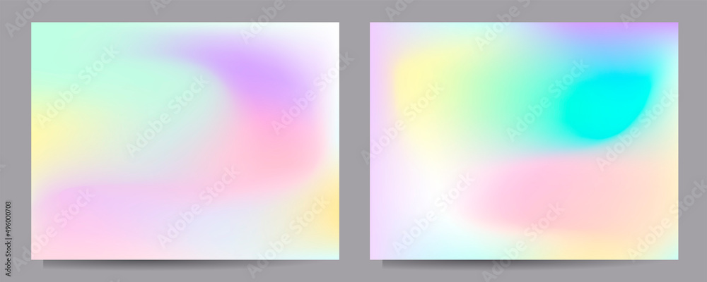Gradient mesh cover set of backgrounds texture foil pearl shades. Abstract stylish gradient with holographic foil. 90s, 80s retro style