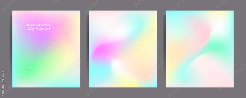 Gradient mesh cover set of backgrounds texture foil pearl shades. Abstract stylish gradient with holographic foil. 90s, 80s retro style Gradient mesh cover set of backgrounds texture foil pearl shades. Abstract stylish gradient with holographic foil. 90s, 80s retro style