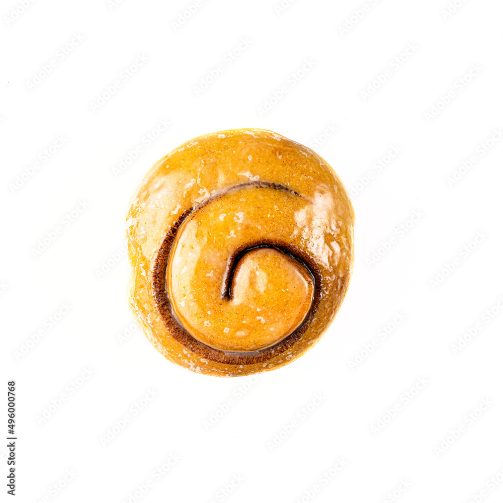 Fototapeta premium Top down view of a Cinnamon Roll isolated on white with copy space.