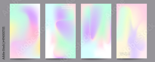 Gradient mesh cover set of backgrounds texture foil pearl shades. Abstract stylish gradient with holographic foil. 90s, 80s retro style