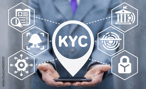 Concept of KYC Know Your Customer Technology. KYC Security Protocol Financial Client Authentication. photo