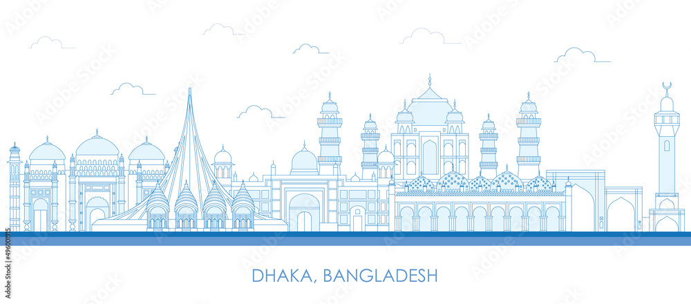 Outline Skyline panorama of city of Dhaka, Bangladesh - vector illustration