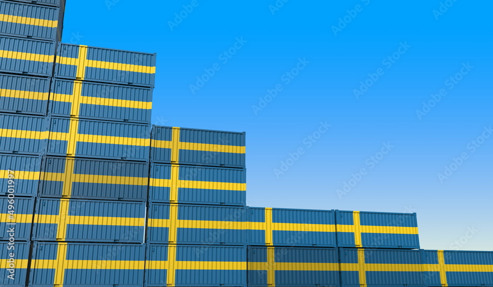 custom made wallpaper toronto digitalContainers with flag of Sweden represent declining trend. Economic or export crisis concept. 3D rendering