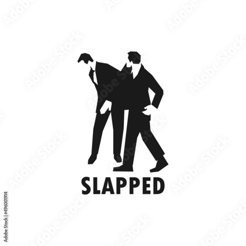 Man gets slapped simple black vector silhouette illustration. photo