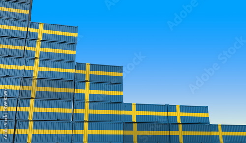 Wallpaper Mural Containers with flag of Sweden represent declining trend. Economic or export crisis concept. 3D rendering Torontodigital.ca