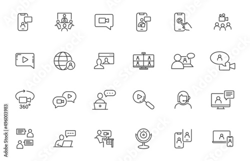 Video conference room line icon webinar. Video call outline interview vector conference camera trainig symbol