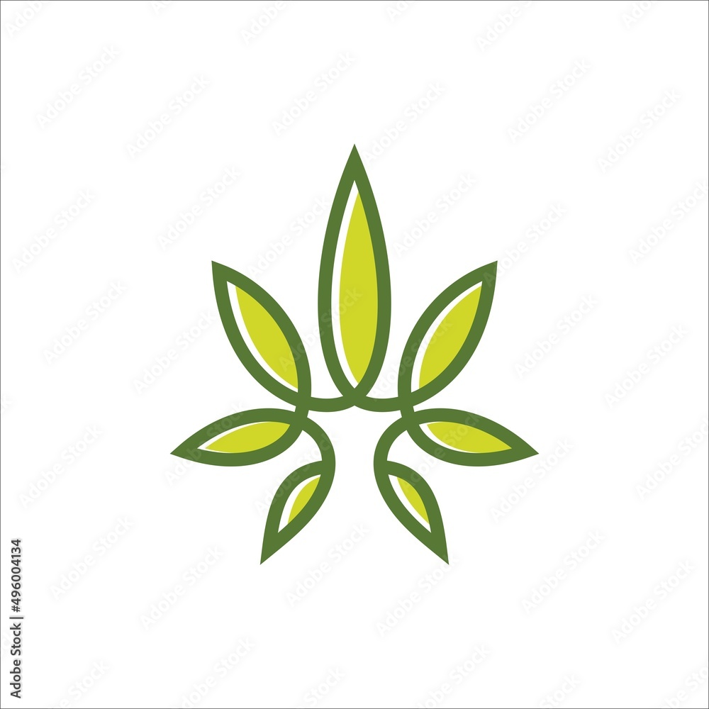 CBD Cannabis Marijuana Pot Hemp Leaf with Line Art style Logo design CBD Cannabis Marijuana Pot Hemp Leaf with Line Art style Logo design