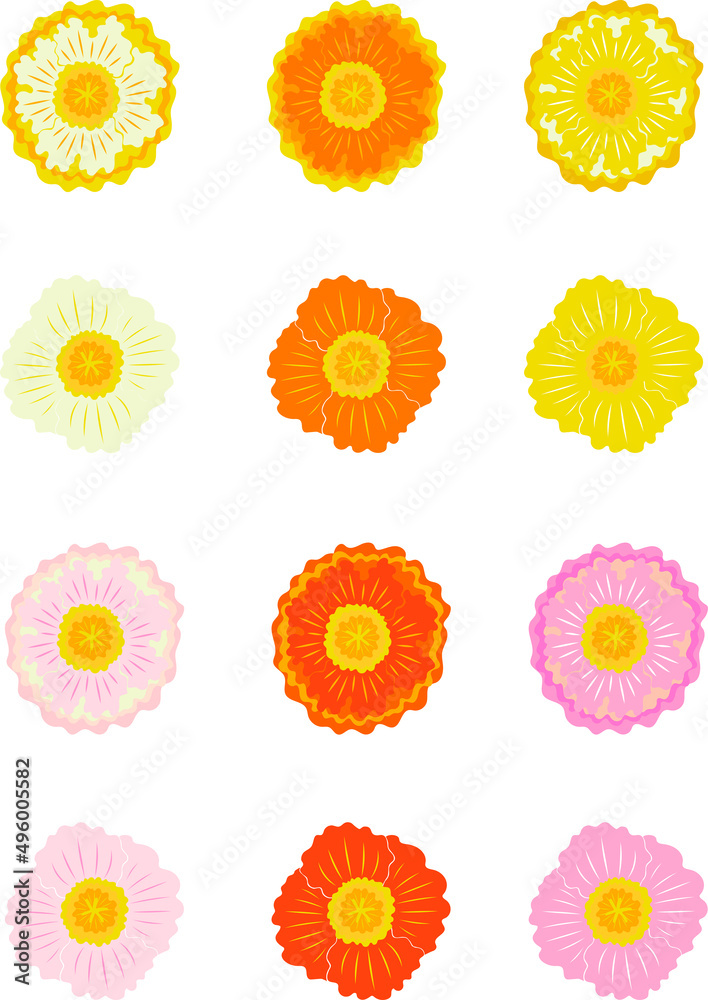 レトロな色とりどりのポピーの花のイラストセット レトロな色とりどりのポピーの花のイラストセット