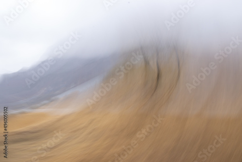 Panoramic photos of fields and mountains created with intentional camera movement, icm photos