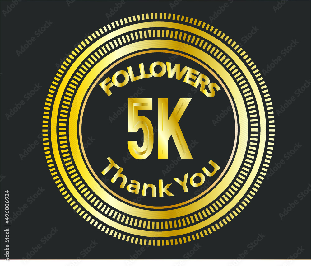 5k followers celebration design with golden numbers. Vector illustration 