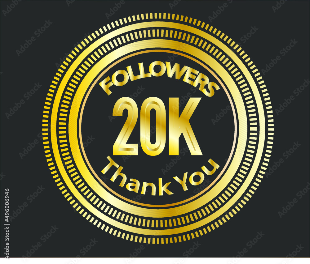 20k followers celebration design with golden numbers. Vector illustration 