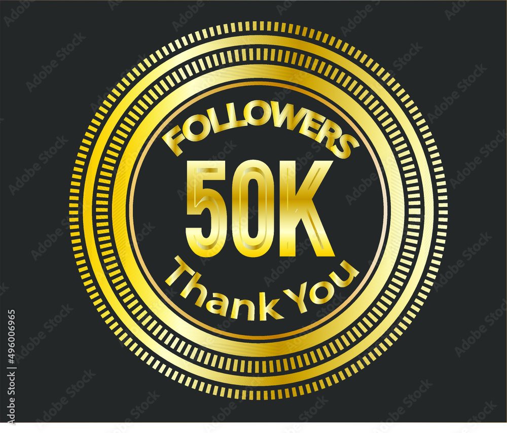 50k followers celebration design with golden numbers. Vector illustration 