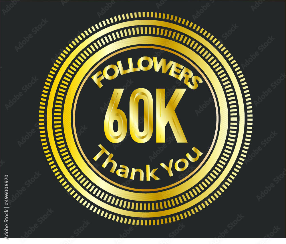 60k followers celebration design with golden numbers. Vector illustration 