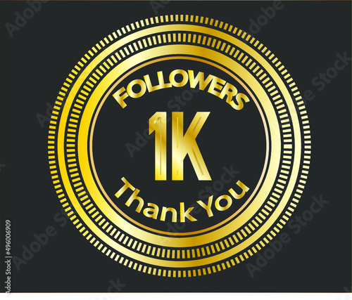 1k followers celebration design with golden numbers. Vector illustration  photo