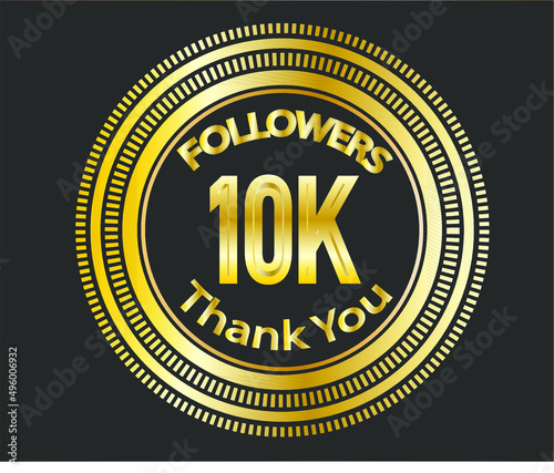 10k followers celebration design with golden numbers. Vector illustration 