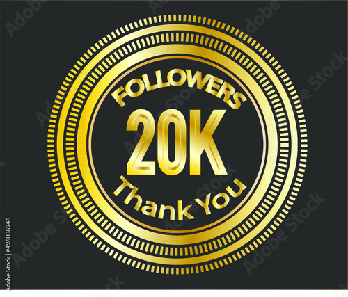 20k followers celebration design with golden numbers. Vector illustration 