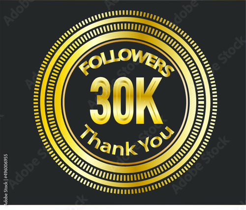 30k followers celebration design with golden numbers. Vector illustration 