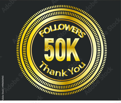 50k followers celebration design with golden numbers. Vector illustration 