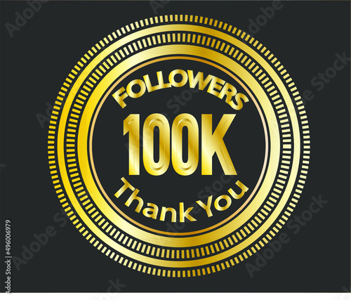 100k followers celebration design with golden numbers. Vector illustration 