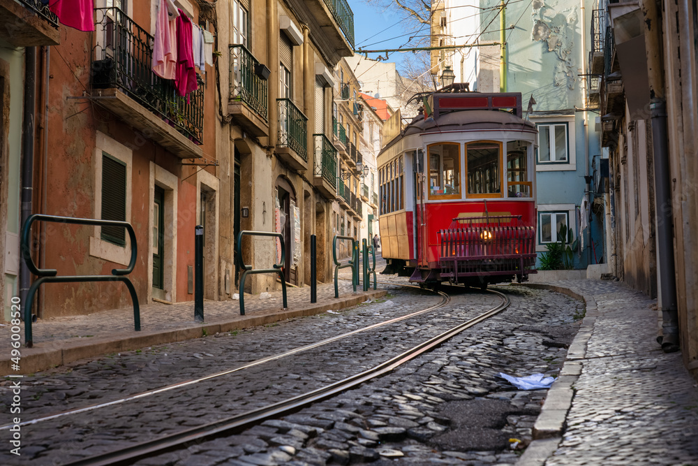 Naklejka premium Traditional tram 28 in Lisbon. Portugal