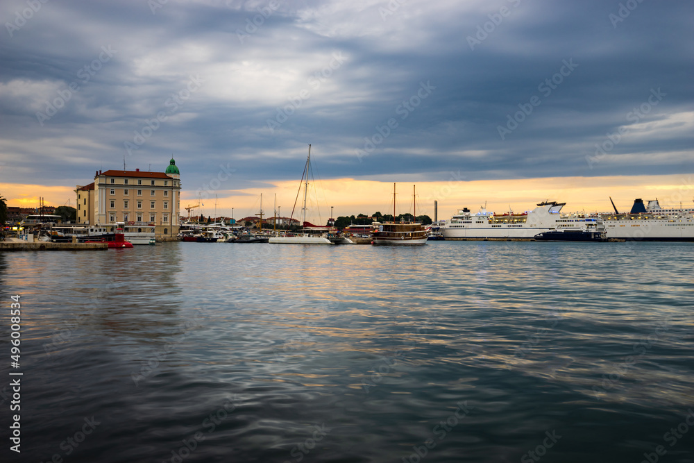 Split harbour at sunrise, Croatia 