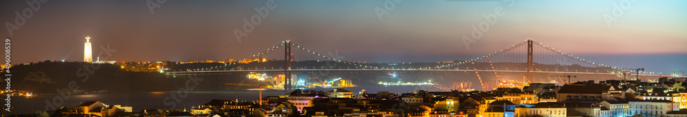 Skyline panorama of Lisbon at night. Portugal