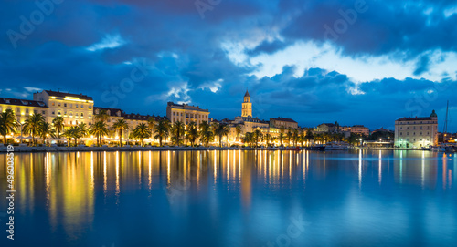 Diocletian Palace and St Domnius Cathedral at blue hour in Split. Dalmatia, Croatia