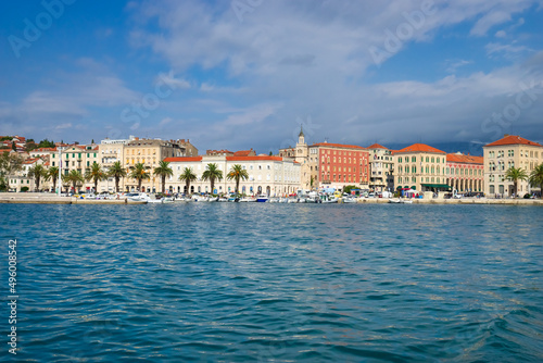Riva promenade and skyline of Diocletian palace in Split. Croatia