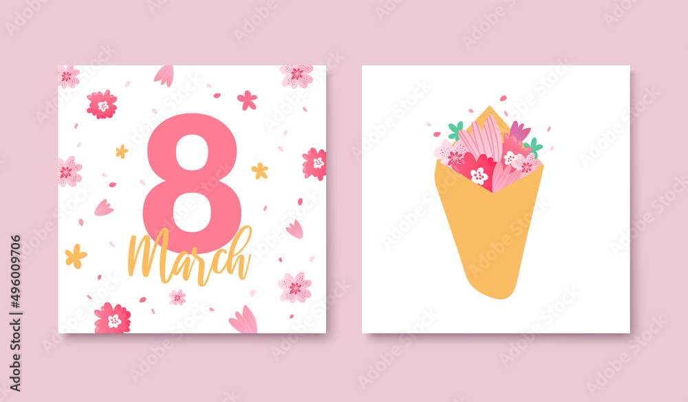 Pink floral background and bouquet sticker. Pink floral background and bouquet sticker.