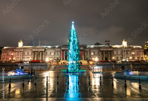 Trafalgar Square with Christmas tree in London England 
