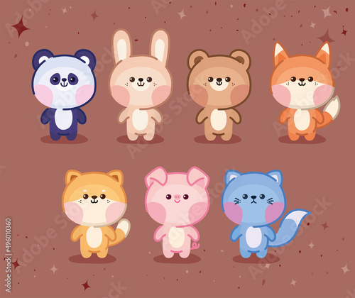 seven kawaii animals