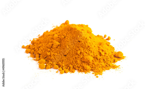 A  Mound of Ground Turmeric on a White Background