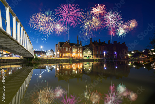 Fireworks display at Bedford riverside on the Great Ouse River. England