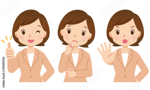 スーツ姿の女性　ビジネス　表情セット