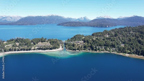 A View Over Correntoso and Nahuel Huapi Lakes in Villa la Angostura (Spanish for Town of the Narrowing), Neuquen Province, Argentina, South America. 4K Resolution. photo