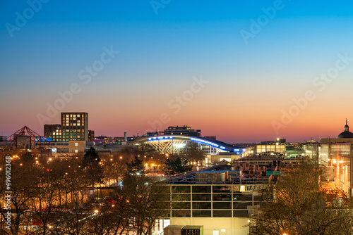 Aerial view of Milton Keynes downtown at sunset. England photo