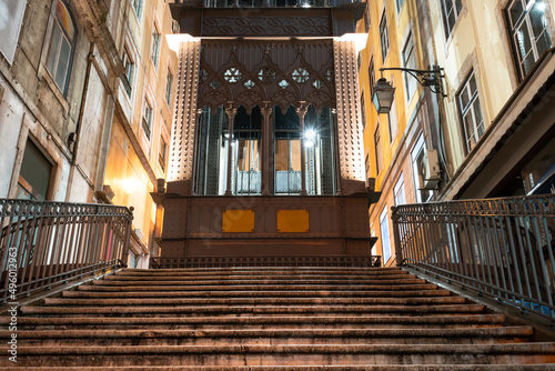 Santa Justa Lift (Portuguese: Elevador de Santa Justa) by night in Lisbon, Portugal photo