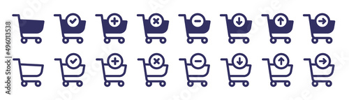 Cart icon collection. Add to cart icon. Remove order symbol vector illustration.