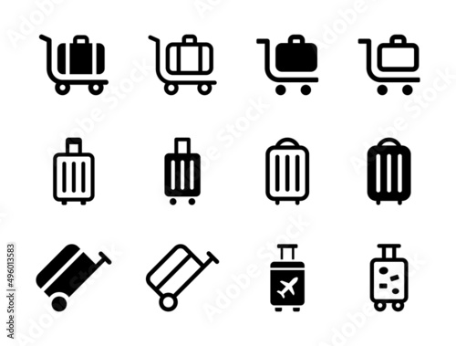 Set of baggage icons. Luggage trolley icon in graphic design. Travel concept