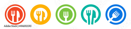 Meal menu icon set. Containing set of plate, fork and knife icon in graphic design.