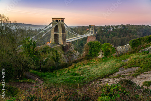 Clifton suspension bridge at sunrise in Bristol, England
