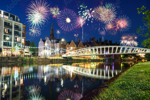 Fireworks display at Bedford riverside on the Great Ouse River. England
